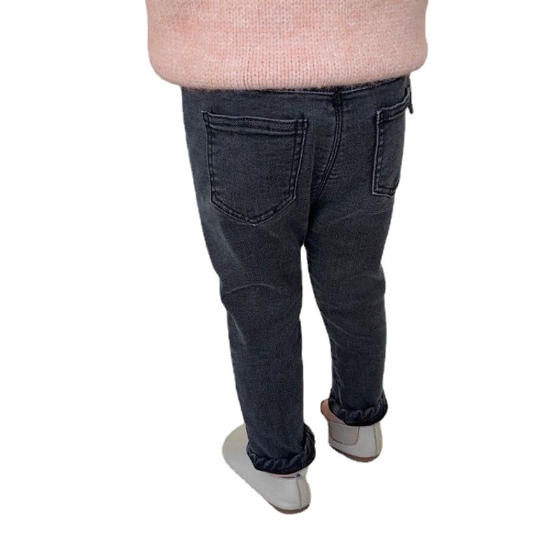 Naiste sügis- ja talveriided, laste teksad, beebide lääne stiilis riided, laste erilised trendikad Korea stiilis riided, fliisvoodriga, paksendatud, kitsad ja elastsed püksid