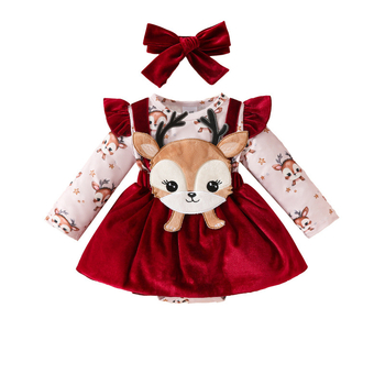 2024. aasta Euroopa ja Ameerika jõulubeebitüdruku armas kollakaspruun pikkade varrukatega võltsrihmaga lendava varrukaga kolmnurkne Harperi pehme sametseelik