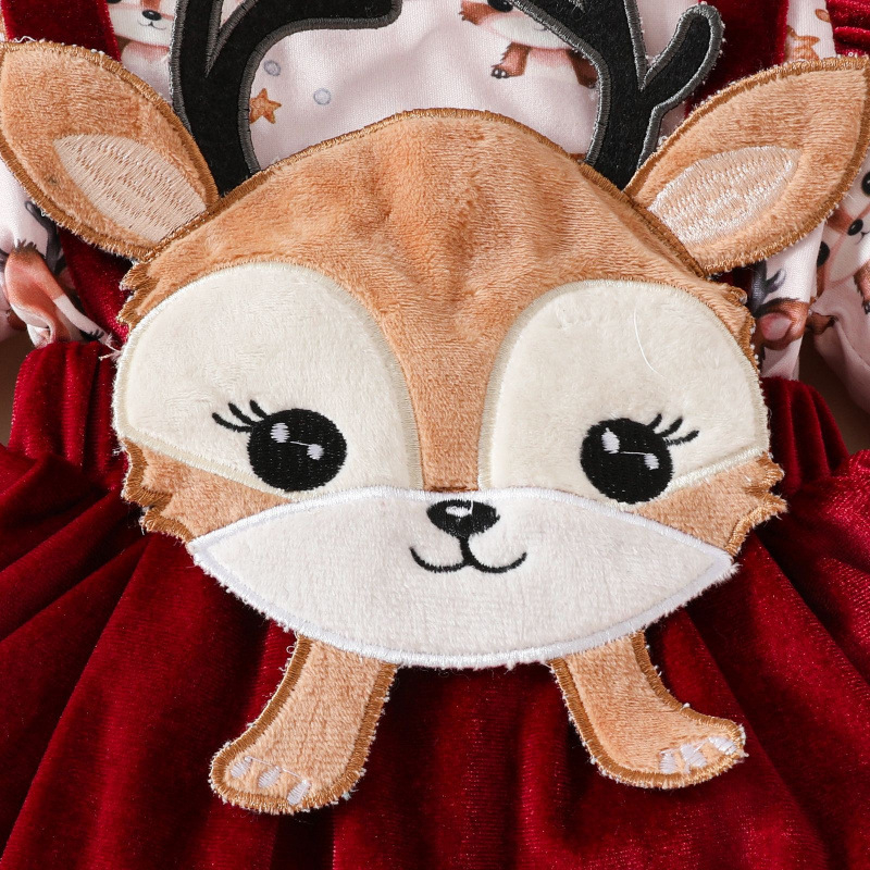 2024. aasta Euroopa ja Ameerika jõulubeebitüdruku armas kollakaspruun pikkade varrukatega võltsrihmaga lendava varrukaga kolmnurkne Harperi pehme sametseelik