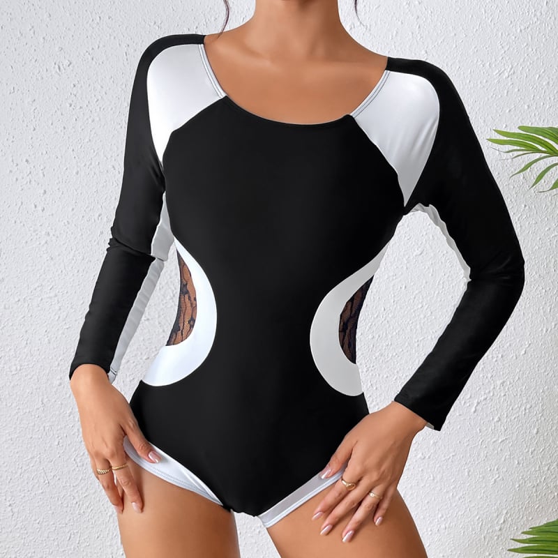 Costum de baie european și american pentru comerț exterior, stil costum de baie dintr-o singură piesă pentru femei, costum de snorkeling cu mânecă lungă, cu protecție solară, cu uscare rapidă, costum de surf pentru meduze, izvoare termale