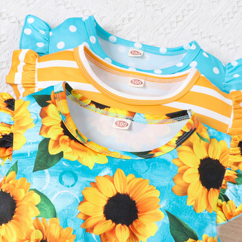 Tüdrukute suvine väliskaubanduse hulgimüük päevalilleprindiga varrukateta seelik triibuline seelik täpiline seelik kolmeosaline komplekt