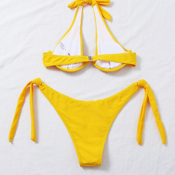 2024-es új női hasított, egyszínű, szexi bikini fürdőruha, mély V-nyakú, pántnélküli, kis mellkasú push-up fürdőruha