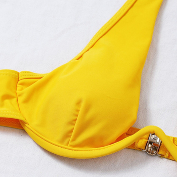 2024-es új női hasított, egyszínű, szexi bikini fürdőruha, mély V-nyakú, pántnélküli, kis mellkasú push-up fürdőruha