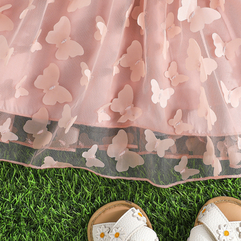 Αποκλειστικό για μωρά κορίτσια, casual, χαριτωμένο φόρεμα με στάμπα και κέντημα πεταλούδας από πλέγμα