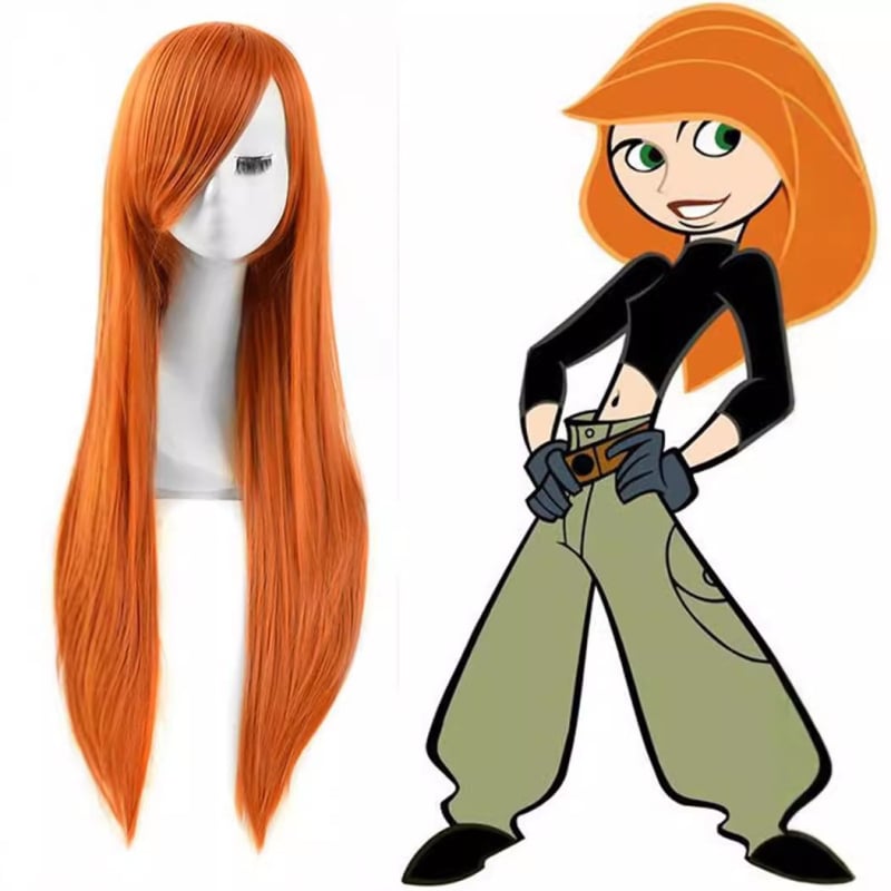Kim Possible Spicy Girl Anime cosplay Duga ravna kosa Ravne šiške Perika Narančasta Univerzalno pokrivalo za glavu