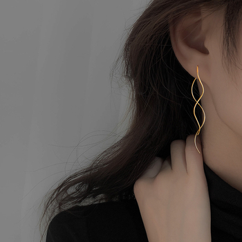 Σκουλαρίκια αυτιών Wave Ear Wire 2025 New Trendy Style Silver S925 Ear Wire Simple Cold Style Tassel Ear Wire