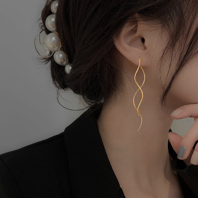 Σκουλαρίκια αυτιών Wave Ear Wire 2025 New Trendy Style Silver S925 Ear Wire Simple Cold Style Tassel Ear Wire