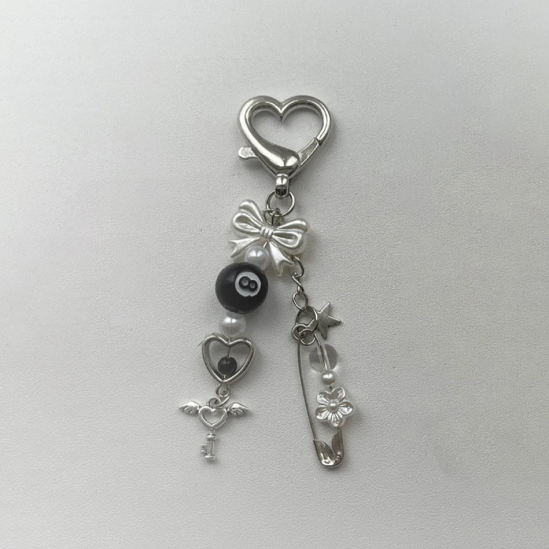 Tarptautinis mobiliojo telefono dėklas, aksesuarai, nišinis kaspinas, karoliukų segtukas, angelo raktas, meilės sagtis, pakabukas, mielas, šaunus, y2k banga