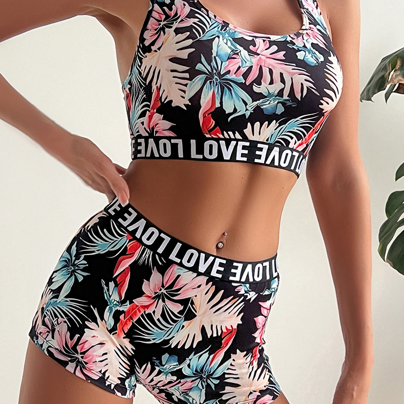 Jauns, etniskā stila, pārrobežu stila apdrukāts peldkostīms AliExpress tropisko lapu bikini ar augstu elastīgo auduma bokserkostīmu