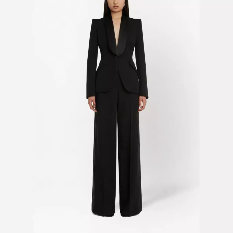 2024 m. pavasario ir rudens naujo stiliaus vieno mygtuko „Ol“ stiliaus, einantis į darbą, temperamentas, plonas, ilgomis rankovėmis, moteriškas vientisos spalvos kostiumas su žalia vaisių apykakle.