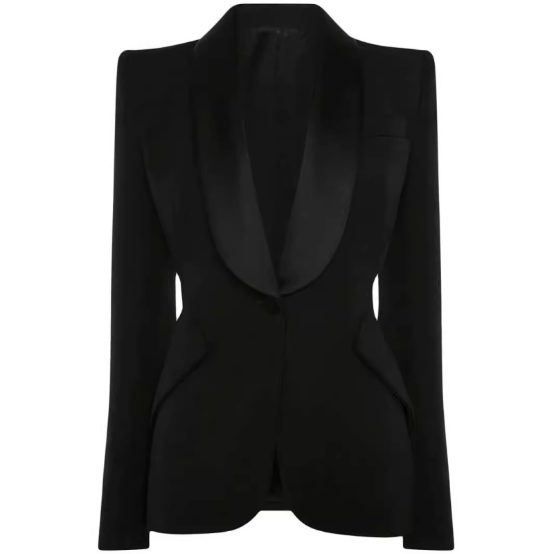 2024 m. pavasario ir rudens naujo stiliaus vieno mygtuko „Ol“ stiliaus, einantis į darbą, temperamentas, plonas, ilgomis rankovėmis, moteriškas vientisos spalvos kostiumas su žalia vaisių apykakle.