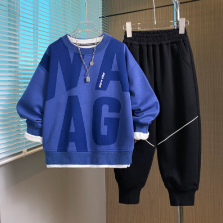 Fiú pulóver öltöny 2024 őszi új sportruházat kétrészes koreai stílusú középső és nagy gyermek alkalmi ruházat férfi ruházat