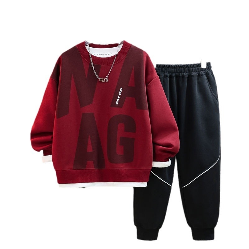 Fiú pulóver öltöny 2024 őszi új sportruházat kétrészes koreai stílusú középső és nagy gyermek alkalmi ruházat férfi ruházat