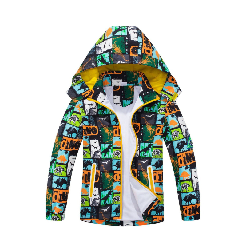 Proljetna i jesenska nova dječja jakna s printom dinosaura, lijepa vanjska vodootporna jakna, prozračna jakna bez kape, jakna s patentnim zatvaračem, majica