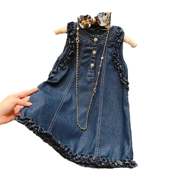 Qiao Yu laste rõivaste hulgimüük tüdrukute teksariietus suvine 24 uus laste väikeste tüdrukute pestud varrukateta vestiga seelik