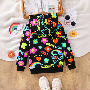 Ārējās tirdzniecības pavasara un rudens meiteņu siltā kapuces jaka ar garām piedurknēm, bērnu ziedu raksta džemperis mazuļiem