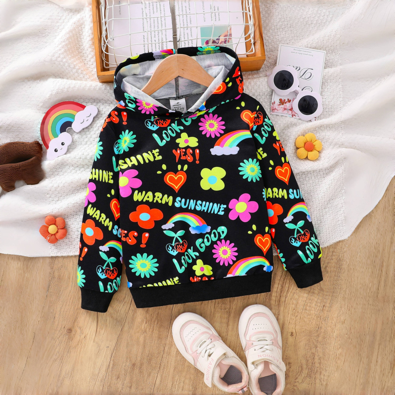 Ārējās tirdzniecības pavasara un rudens meiteņu siltā kapuces jaka ar garām piedurknēm, bērnu ziedu raksta džemperis mazuļiem