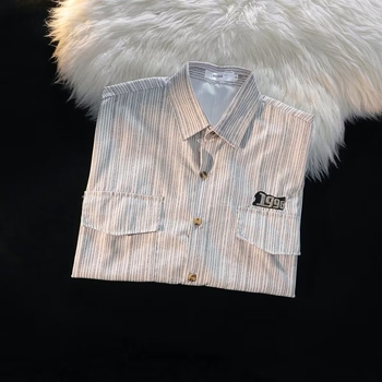 Ιαπωνικό oversize μακρυμάνικο πουκάμισο ανδρών, φθινοπωρινό, υψηλής αισθητικής, νέο στυλ, όμορφο τοπ μπουφάν, μοντέρνο πουκάμισο μάρκας για την άνοιξη και το φθινόπωρο με ριγέ σχέδιο