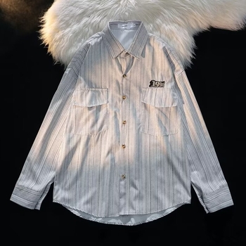 Ιαπωνικό oversize μακρυμάνικο πουκάμισο ανδρών, φθινοπωρινό, υψηλής αισθητικής, νέο στυλ, όμορφο τοπ μπουφάν, μοντέρνο πουκάμισο μάρκας για την άνοιξη και το φθινόπωρο με ριγέ σχέδιο