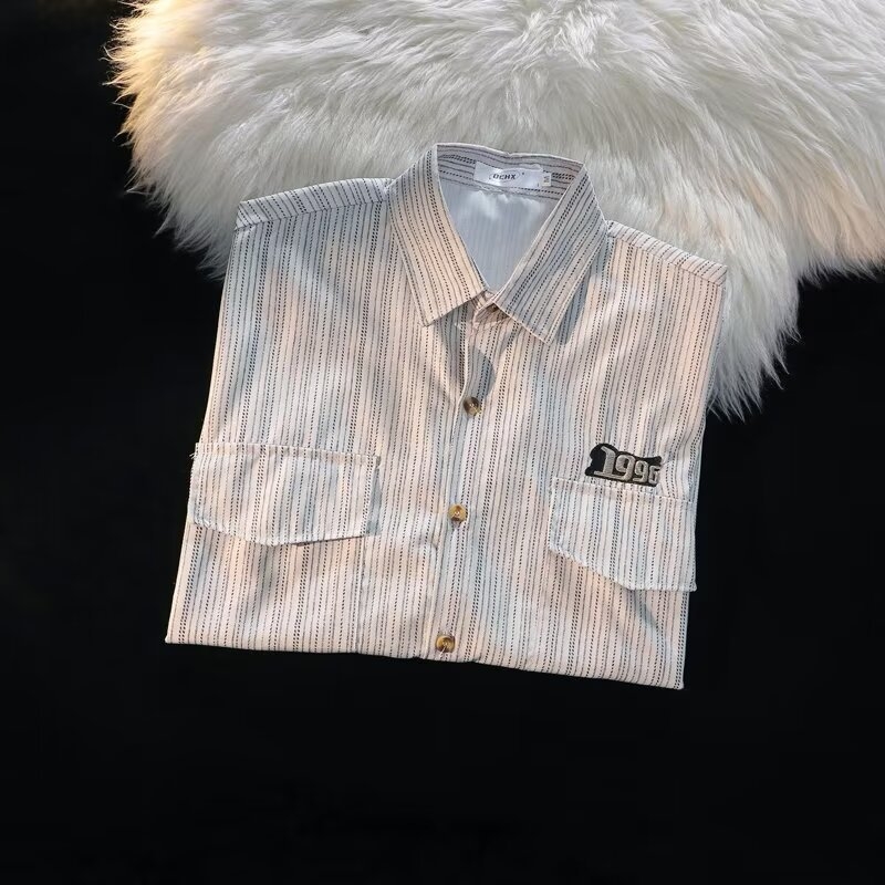 Japonská nadrozmerná košeľa s dlhým rukávom pre mužov, jesenná luxusná, nová, pekná bunda, trendy značka, jarná a jesenná pruhovaná košeľa