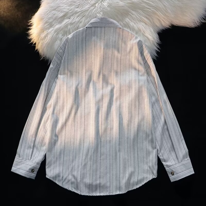 Japonská nadrozmerná košeľa s dlhým rukávom pre mužov, jesenná luxusná, nová, pekná bunda, trendy značka, jarná a jesenná pruhovaná košeľa