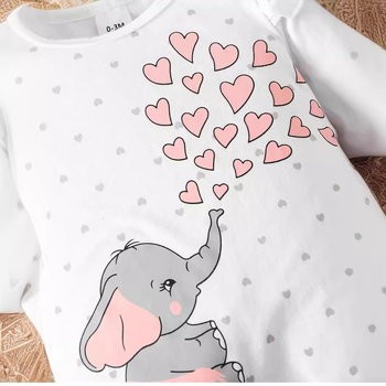 Piiriülene INS vastsündinud beebitüdruku kevad- ja sügisbeebi elevanditrükiga pikkade varrukatega avatav ühes tükis ronimisriiete juukseaksessuaarid