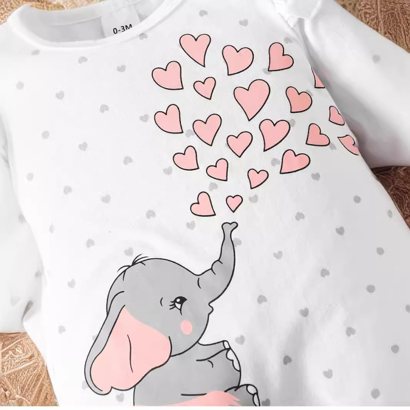 Piiriülene INS vastsündinud beebitüdruku kevad- ja sügisbeebi elevanditrükiga pikkade varrukatega avatav ühes tükis ronimisriiete juukseaksessuaarid