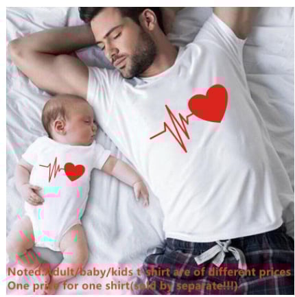 Decorațiuni interioare Heartbeat ins AliExpress Îmbrăcăminte tată-fiu Mamă-fiică Îmbrăcăminte părinte-copil Tricou de vară Factory dintr-o bucată