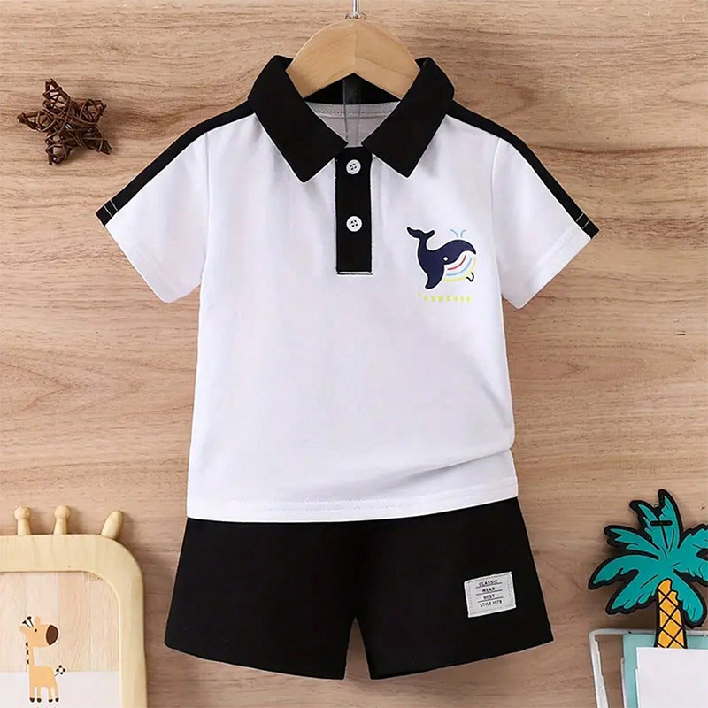 Ležérny chlapčenský oblek Letné oblečenie pre deti s absorpčnými vlastnosťami, detské oblečenie triedy A, letný oblek, tričko s krátkym rukávom, šortky