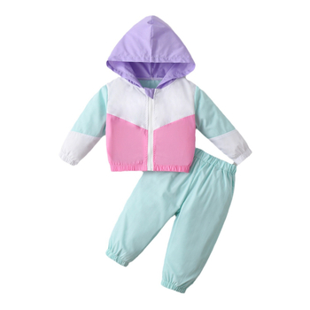 Εξωτερικό Εμπόριο Φθινόπωρο Μωρό Κορίτσι Παιδικό Casual Μοντέρνο Ράψιμο Μακρυμάνικο Φερμουάρ με Κουκούλα Αθλητικό Παντελόνι