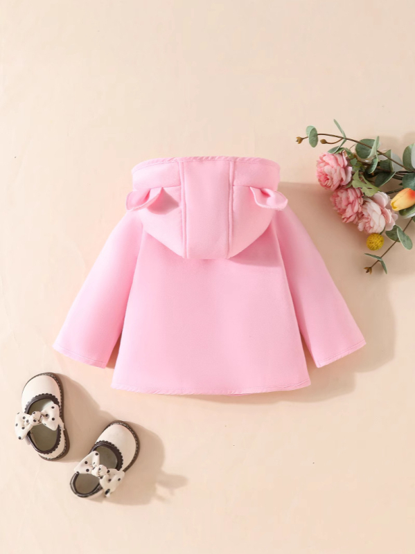 Jesenski i zimski kaput za djevojčice u jednoj boji s kapuljačom i jednim redom kopčanja s džepovima