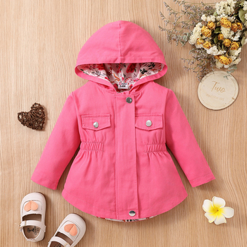 Djevojačka jesensko-zimska vjetrovka za bebe, moderna vanjska odjeća s kapuljačom, strukom i džepovima, ista kao i gornji dio