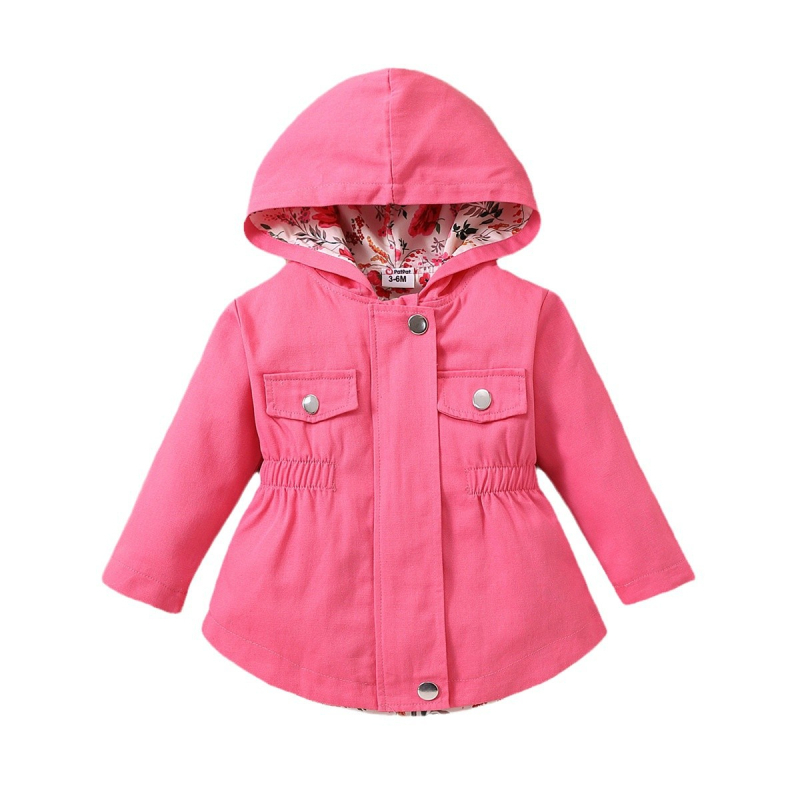 Djevojačka jesensko-zimska vjetrovka za bebe, moderna vanjska odjeća s kapuljačom, strukom i džepovima, ista kao i gornji dio