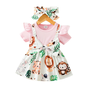 Παιδικά ρούχα καλοκαιρινά ευρωπαϊκά και αμερικανικά κορίτσια φόρεμα νέα παιδική φούστα με κοντό μανίκι εκτύπωσης κινουμένων σχεδίων μια γενιά μαλλιών