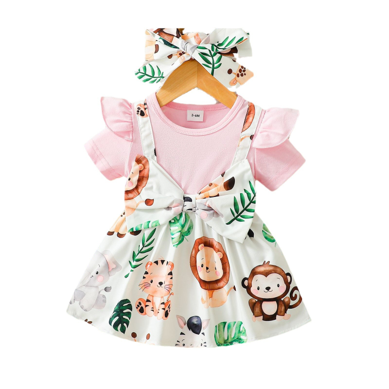 Detské oblečenie letné európske a americké dievčenské šaty nové kreslené potlačené detské krátke rukávy sukne generácie vlasov