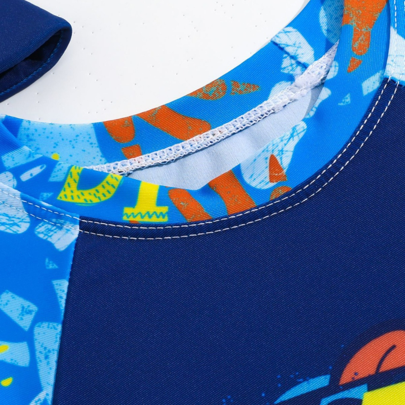 Užsienio prekybos vasaros 2024 berniukų maudymosi kostiumėlis trumpomis rankovėmis, šortai, kepurė, 4 dalių maudymosi kostiumėlis