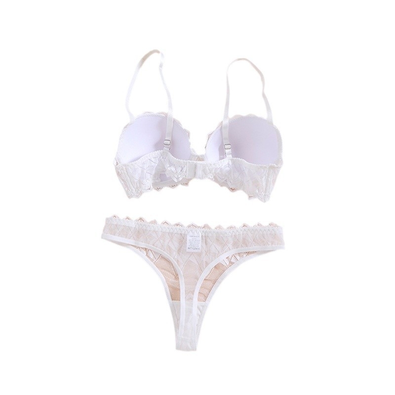 Y2024 karštai parduodama prancūziško stiliaus pusės kaušelio seksuali nėriniuota liemenėlė, netuščio kaušelio apatinio trikotažo seksualus baltas komplektas 24022