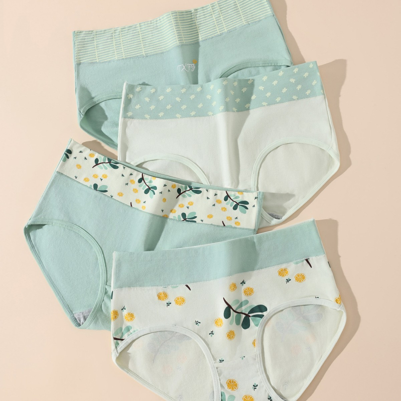Pārrobežu tirdzniecības sieviešu apakšveļa ar augstu jostasvietu, elpojošas, antibakteriālas, ērtas biksītes ar citronu apdruku.