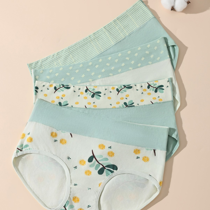 Pārrobežu tirdzniecības sieviešu apakšveļa ar augstu jostasvietu, elpojošas, antibakteriālas, ērtas biksītes ar citronu apdruku.