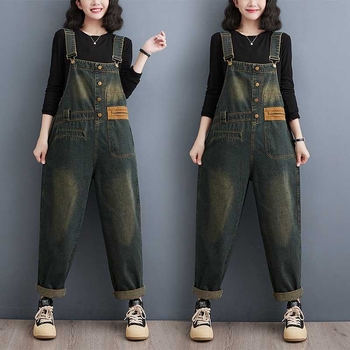 Īsta kadra plus izmēra džinsa bikšturi 2024. gadā, jauni, brīvi, ikdienas modes Joker mākslas krāsu pieskaņoti bikšturi.