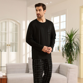 [Αποκλειστικά σε διασυνοριακό επίπεδο] Ανδρική πιτζάμα με μακριά μανίκια, στρογγυλή λαιμόκοψη, εξωτερικό εμπόριο, μεγάλα μεγέθη, απομίμηση βαμβακιού, γάλα, μετάξι, σετ ρούχων για το σπίτι, ανδρική, στρογγυλή λαιμόκοψη