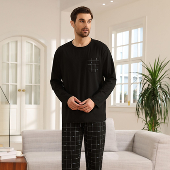 [Αποκλειστικά σε διασυνοριακό επίπεδο] Ανδρική πιτζάμα με μακριά μανίκια, στρογγυλή λαιμόκοψη, εξωτερικό εμπόριο, μεγάλα μεγέθη, απομίμηση βαμβακιού, γάλα, μετάξι, σετ ρούχων για το σπίτι, ανδρική, στρογγυλή λαιμόκοψη