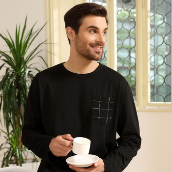 [Αποκλειστικά σε διασυνοριακό επίπεδο] Ανδρική πιτζάμα με μακριά μανίκια, στρογγυλή λαιμόκοψη, εξωτερικό εμπόριο, μεγάλα μεγέθη, απομίμηση βαμβακιού, γάλα, μετάξι, σετ ρούχων για το σπίτι, ανδρική, στρογγυλή λαιμόκοψη