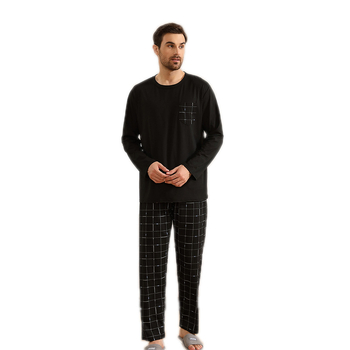 [Αποκλειστικά σε διασυνοριακό επίπεδο] Ανδρική πιτζάμα με μακριά μανίκια, στρογγυλή λαιμόκοψη, εξωτερικό εμπόριο, μεγάλα μεγέθη, απομίμηση βαμβακιού, γάλα, μετάξι, σετ ρούχων για το σπίτι, ανδρική, στρογγυλή λαιμόκοψη