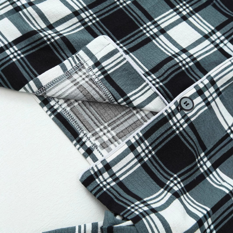 Pánske ležérne kockované pyžamo, oblek s dlhým rukávom, košeľou a nohavicami s gombíkom na klope, neelastické