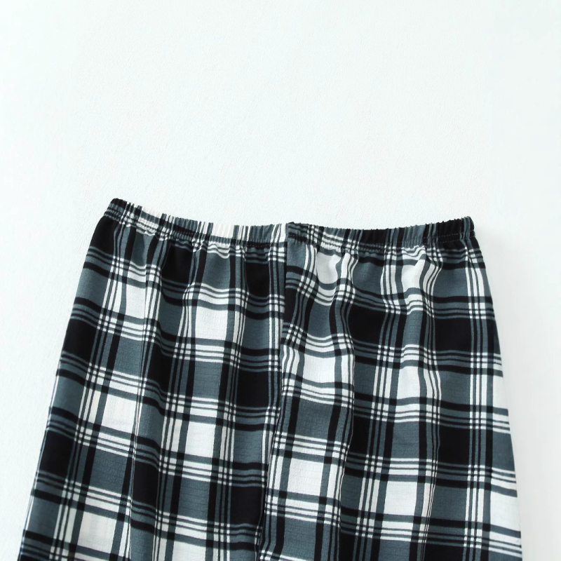 Pánske ležérne kockované pyžamo, oblek s dlhým rukávom, košeľou a nohavicami s gombíkom na klope, neelastické