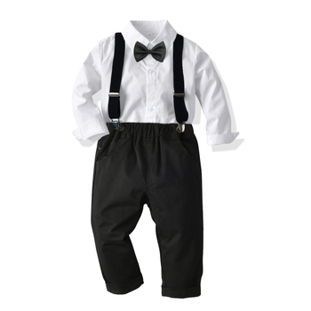 Chlapčenský školský oblek, banketový detský oblek pre stredné a malé deti s dlhým rukávom, biela košeľa s podväzkovými nohavicami, formálne oblečenie, detský oblek pre deti s medzinárodnou účasťou.