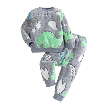 Χειμερινό βελούδινο κοστούμι για αγόρια με στρογγυλή λαιμόκοψη, ζεστό, casual, μοτίβο κινουμένων σχεδίων, σετ δύο τεμαχίων