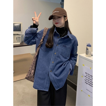 Γυναικείο τζιν παλτό σε vintage στυλ Χονγκ Κονγκ, για την άνοιξη και το φθινόπωρο, χαλαρό αδυνάτισμα, casual, all-match ζακέτα με μακριά μανίκια