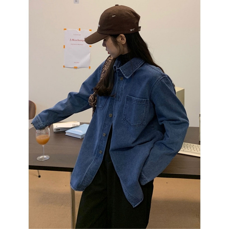 Dámsky vintage džínsový kabát v hongkonskom štýle, voľný, zoštíhľujúci, ležérny, univerzálny kardigan s dlhým rukávom